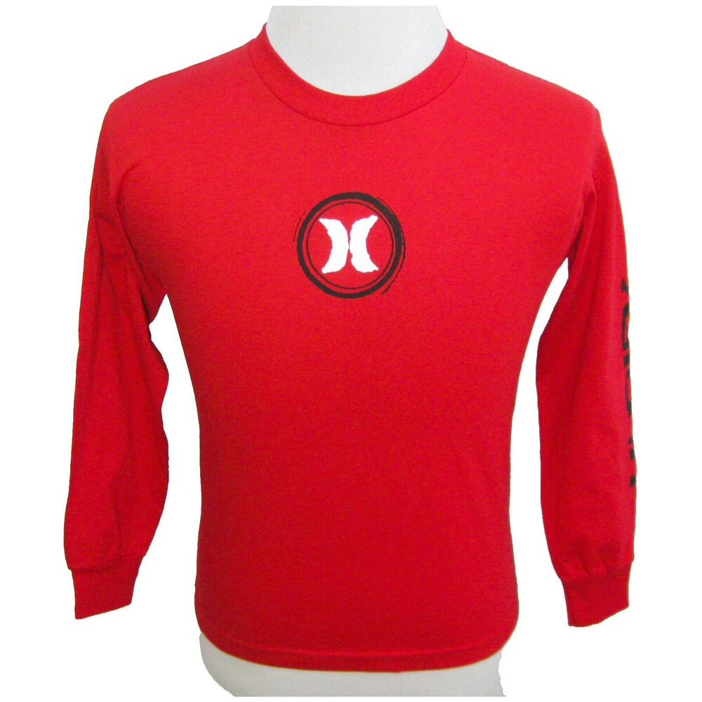 HURLEY Boy's (Size Medium) Red Long Sleeve Graphic T-Shirt 100% Cotton Top